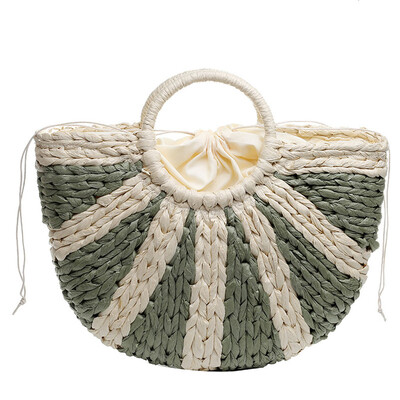 

Tailored Woman Bag 2019 New Stitching Woven Striped Handbag Fashion Holiday Lady Handbag