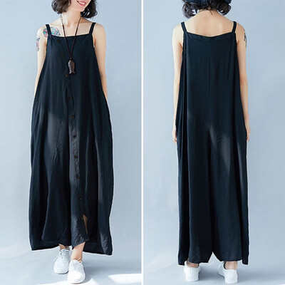 

Gobestart Fashion Womens Summer Casual Sleeveless Buttons Solid Easy Fitting Jumpsuits