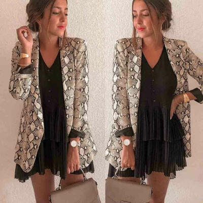 

Brazilian Style Women Snakeskin Print Long Sleeve Outerwear Blazer Suit Cardigan Coat Office Jacket Autumn WInter
