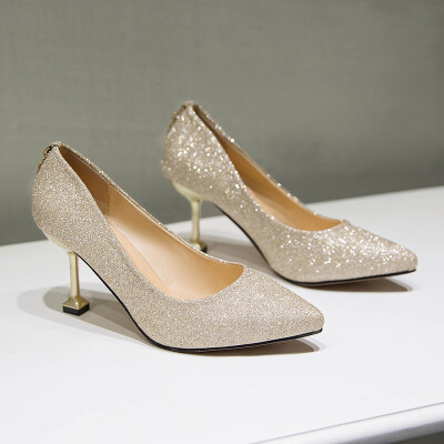 

Wedding Shoes Bride Shoes Tip Sequined High-heeled Shoes Silver Fine-heeled Light-mouthed Bridesmaid Shoes Crystal Shoes