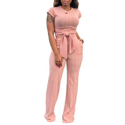 

Women 2 Piece Outfits Short Sleeve Crop Top Pants Set Casual Jumpsuit Rompers