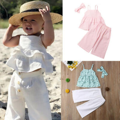 

US Toddler Kids Baby Girl Strap Top T-shirt Bell Bottom Leggings Pants Outfit