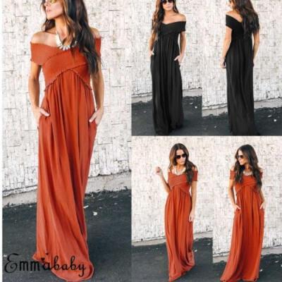 

US Fashion Womens Off Shoulder Long Dress Sleeveless Backless Party Summer Beach Dress