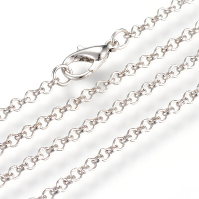 

Iron Rolo Chains Necklace Makings with Lobster Clasps Soldered Platinum 177"45cm