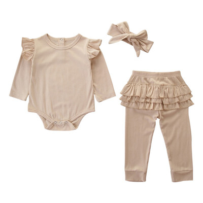 

Autumn Baby Girl Long Sleeve Solid Romper Tops Skirt Trousers Headband Outfits Clothes
