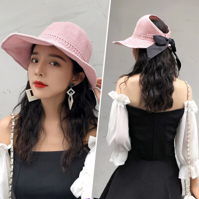 

Summer new ladies sun hat outing can fold sun hat big eaves bow hundred empty top straw hat