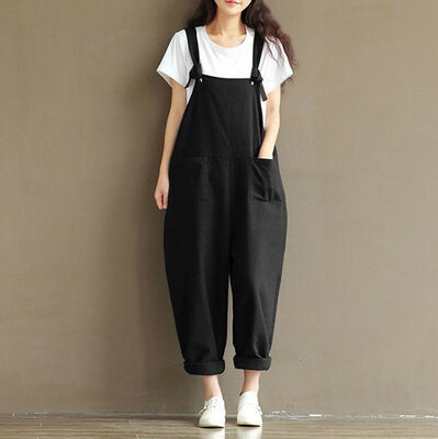 

Womens Casual Loose Linen Cotton Jumpsuit Dungarees Playsuit Trousers Overalls