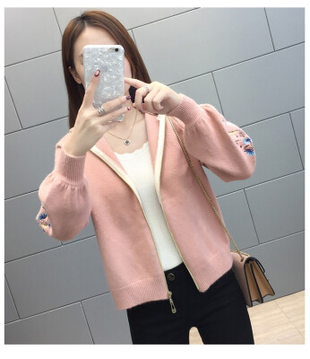 

2018 autumn wear new womens sweater cardigan Korean version of long-sleeved sweater womens solid color long - length coat