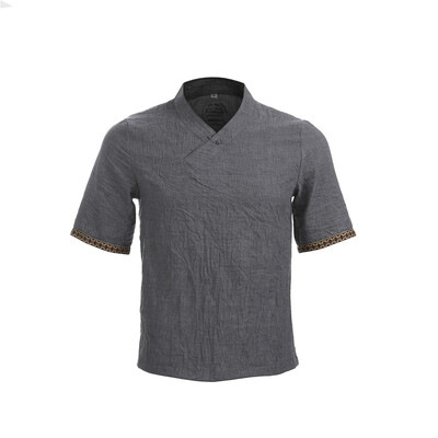 

Mens Linen Short Sleeve Summer Solid Shirts Casual Loose Soft V Neck Tops Tee
