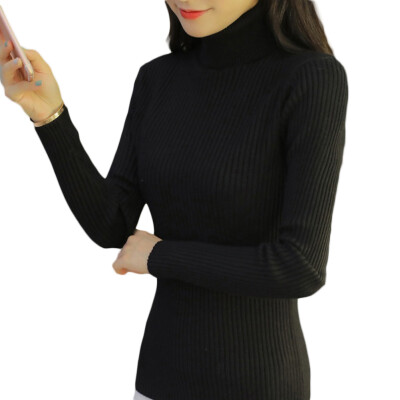 

Women Fashion Solid Color Long Sleeve Turtle Neck Slim Fit Pullover Sweater