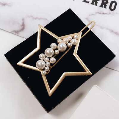 

Elegant Hair Clips for Women Star Moon Hairpin Gold Color Round Circle Barrettes Hairgrips Simulated Pearl Clip Hair Accessories