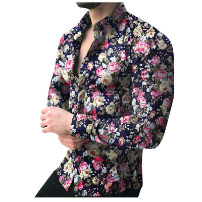 

Tailored Fashion Mens Casual Printed Floral Long Sleeve Button T-shirt Top Blouse