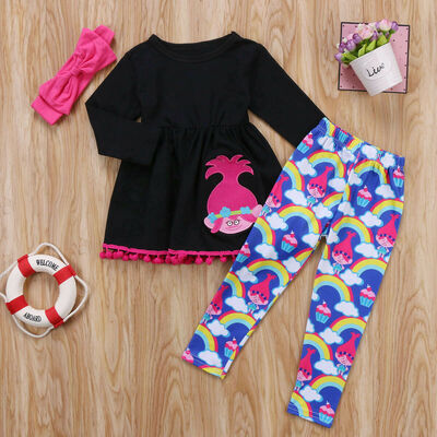 

Rainbow Kids Baby Girls Outfits Clothes T-shirt Tops Dress Long Pants 3PCS Set