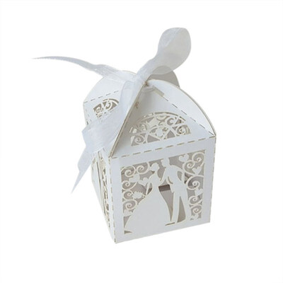 

Couple Design Luxury Lase Cut Wedding Sweets Candy Gift Favour Boxes with Ribbon Table Decorations Party Supplies Gift Boxes Bag
