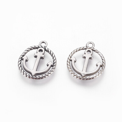 

304 Stainless Steel Pendants Ring with Anchor Antique Silver 17x145x15mm Hole 16mm