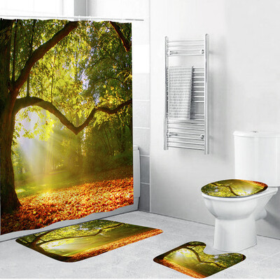 

〖Follure〗4PCS Non Slip Toilet Polyester Cover Mat Set Bathroom Shower Curtain