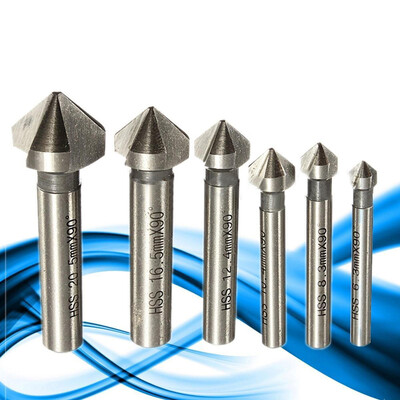 

6Pcs 3 Flute 90° HSS Countersink Chamfer Cutter End Mill Drill Milling Tools Kit