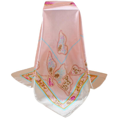 

New Vintage Women Floral Square Scarf Satin Print Kerchief Thin Pashmina Elegant Scarf