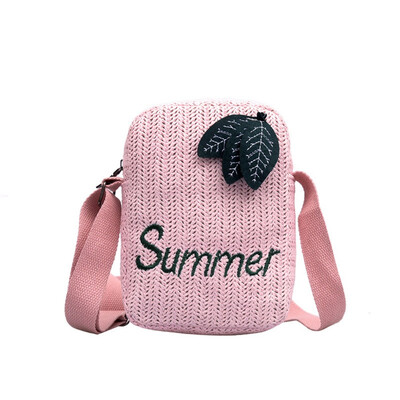 

Fashion Summer New Leaves Decor Straw Rattan Shoulder Bag Women Girl Rattan Woven Crossbody Bag Phone Bag Summer Beach Bag