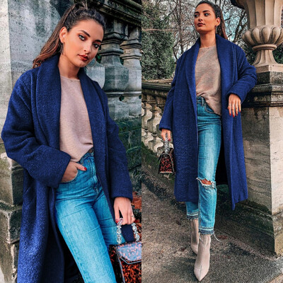 

Toponeto Womens Fashion Long Sleeve Jackets Solid Color Casual Loose Coat With Belt