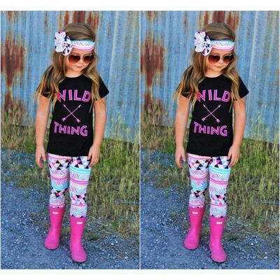 

3pcs Arrows Toddler Kids Baby Girl T-shirt Tops Long Pants Headband Outfit Set Clothes