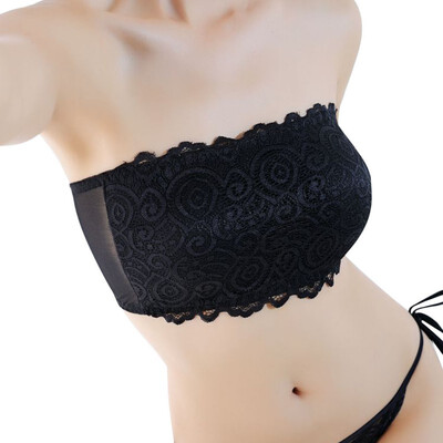 

Fashion Women Ladies Stretch Sexy Lace Bra Push Up Wire Free Padded Strapless Seamless Tube Bra Three Hook-and-eye Underwear