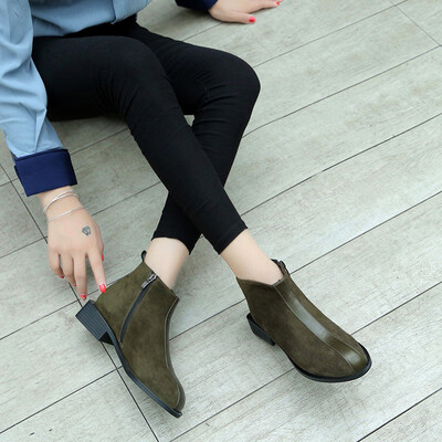 

Low-heel high-help shoes-side zipper polished womens shoes&nude boot casual shoes autumn&winter college wind copy
