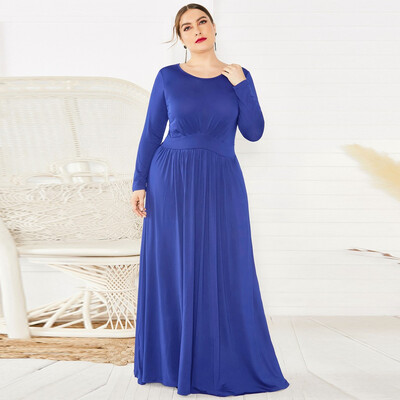 

Gobestart Fashion Women O-Neck Plus Size Solid Long Sleeve Bandage Dress