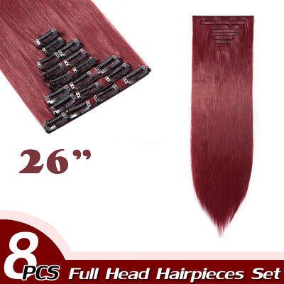 

17" Straight 8 Pcs Full Head Clip in Hair Extensions Synthetic 8 Piece 18 Clips Hairpiece Long Straight for Women