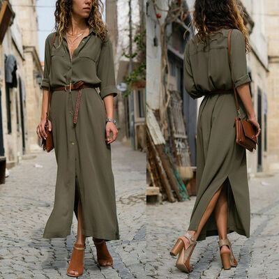 

Women V-Neck Casual Short Sleeve Loose Shirt Dress Summer Party Club Long Dress