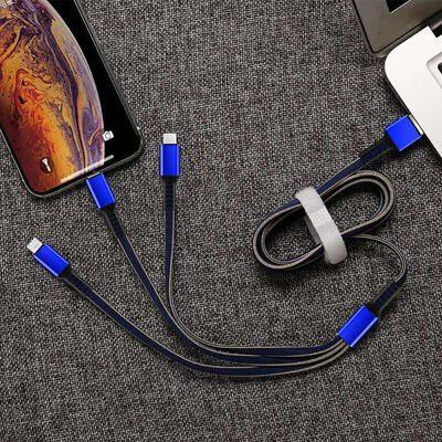 

3 In 1 Multi Charging Cable Nylon Braided USB To Type-C Micro USB Lightning Fast Charging Cord-12m