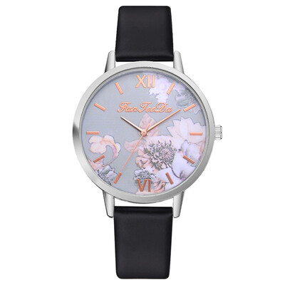 

Fashion Womens Watches Printed Flower Dial Ladies Simple Quartz Wristwatch Leather Strap Clock Casual Dress Reloj Mujer