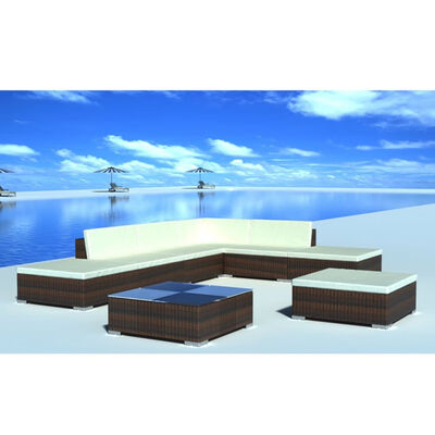 

8 Piece Garden Lounge Set with Cushions Poly Rattan Brown
