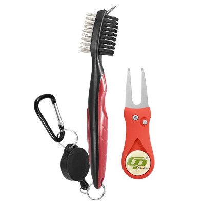 

Golf Club Brush Divot Set Golf Club Cleaner with Zip-line Carabiner Golf Green Fork Removable Golf Marker Golf Repair Tool Kit