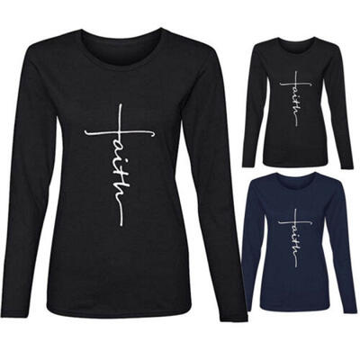 

Womens Crew Neck Long Sleeve Printed Loose Blouse Casual T-shirt Cotton Tops