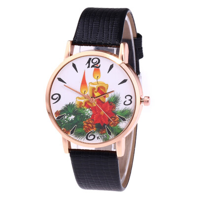 

Women Watches Fashion Christmas Elderly Pattern Leather Band Analog Quartz Vogue Watches relogio feminino drop shipping gift &Ff