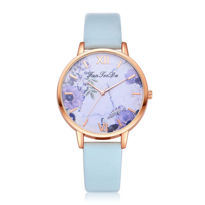 

Minimalism Womens Watches Purple Floral Dial Ladies Simple Quartz Wristwatch Leather Strap Clock Casual Dress Reloj Mujer