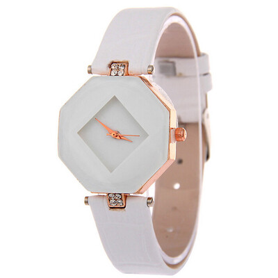 

Women Watches Gem Cut Geometry Crystal Leather Quartz Wristwatch Fashion Dress Watch Ladies Gifts Clock Relogio Feminino