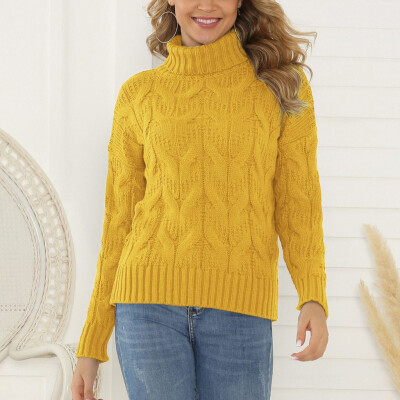 

Tailored Women Casual Turtleneck Pullover long Sleeve Solid Loose Knitted Sweater Tops