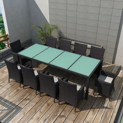 

11 Piece Outdoor Dining Set with Cushions Poly Rattan Black