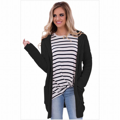

Cardigan long-sleeved side pocket ribbed knit casual long sweater