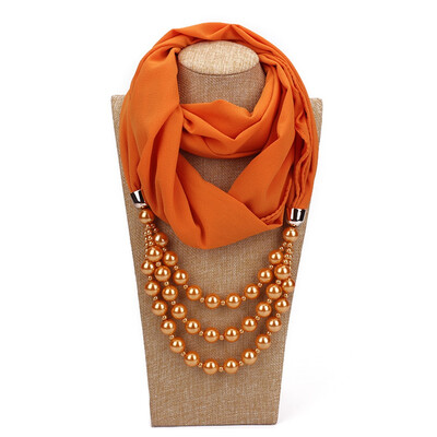 

New Style Fashion Scarves With Necklace Pearls Chiffon Pendant Stylish Scarf