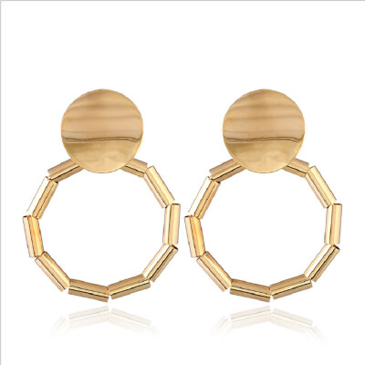 

2019 Fashion Gold Metal Round Disc Statement Earrings for Women Bijoux Brincos Party Gift Big Circle Drop Dangle Earring