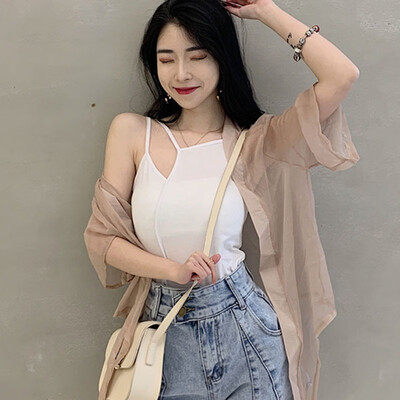 

Womens Spaghetti Strap Solid Irregular Collar Camisole