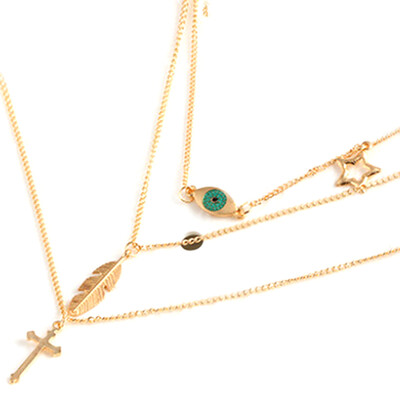 

Womens Fashion Jewelry European Multi Layers Necklace With Eye Leaves Multi-layer Cross Collarbone Chain Jewelry Great Gifts