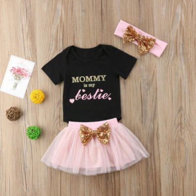 

Newborn Baby Girl Outfit RomperPink Bowknot Tutu SkirtHeadband Sunsuit Clothes