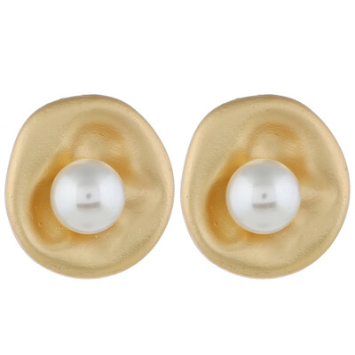 

Metal Disc Pearl Earrings Irregular Bulge Round Stud Earring