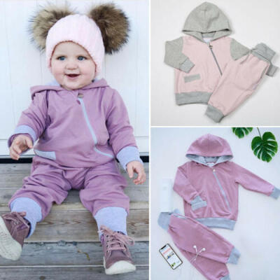 

US Newborn Baby Girl Boy Zip up Hooded Tops Pants Autumn Outfits Clothes 0-24M