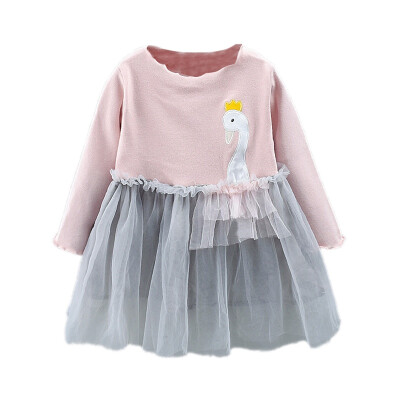 

Autumn princess Dress For Girls Baby Girls Dress Animal Pattern Long Sleeve Patchwork Mesh Dress Kids Sundress