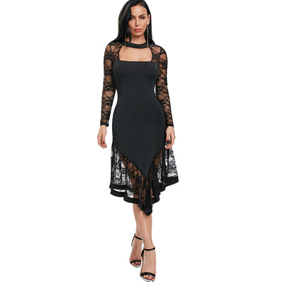 

Asymmetrical Cut Out Lace Panel Club Dress
